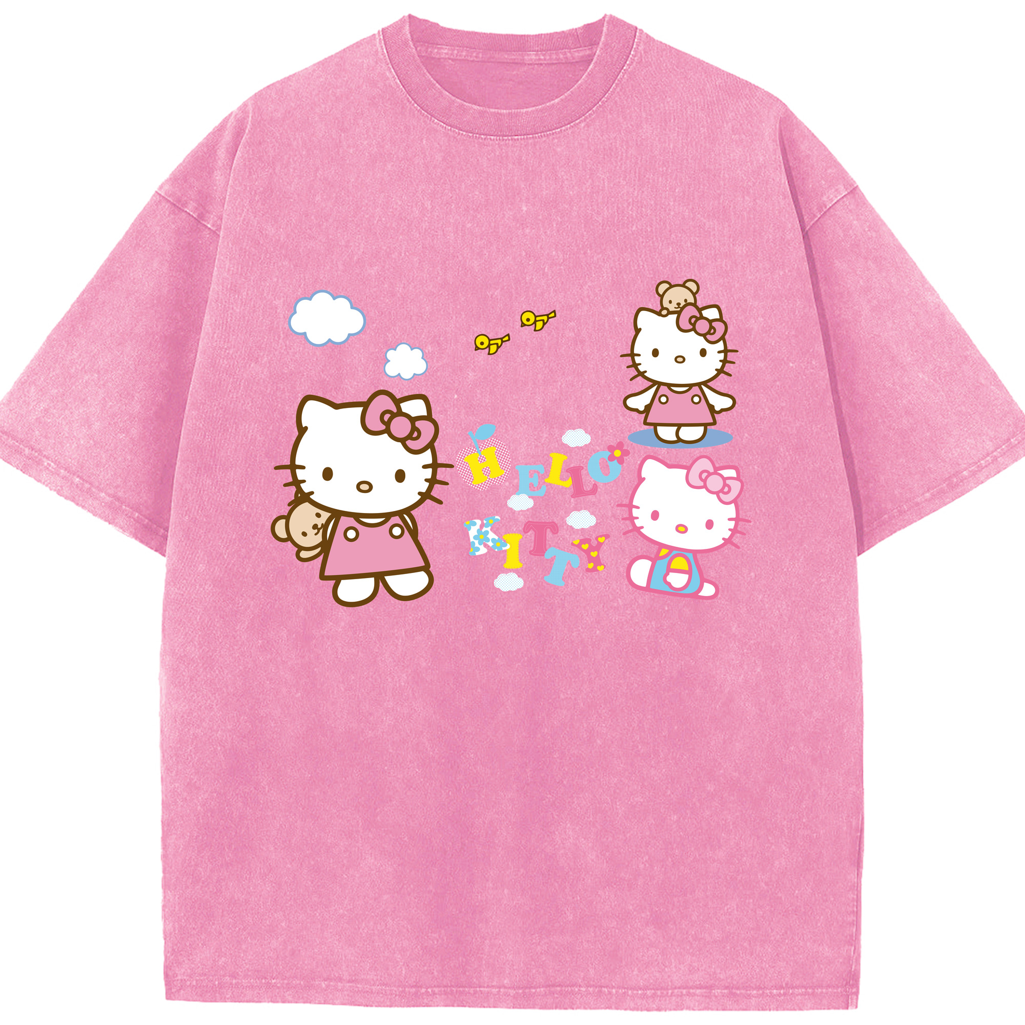 （画像用） Hello Kitty ハローキティ 綿100% ヴィンテージ風 半袖Tシャツ（フロントプリント）